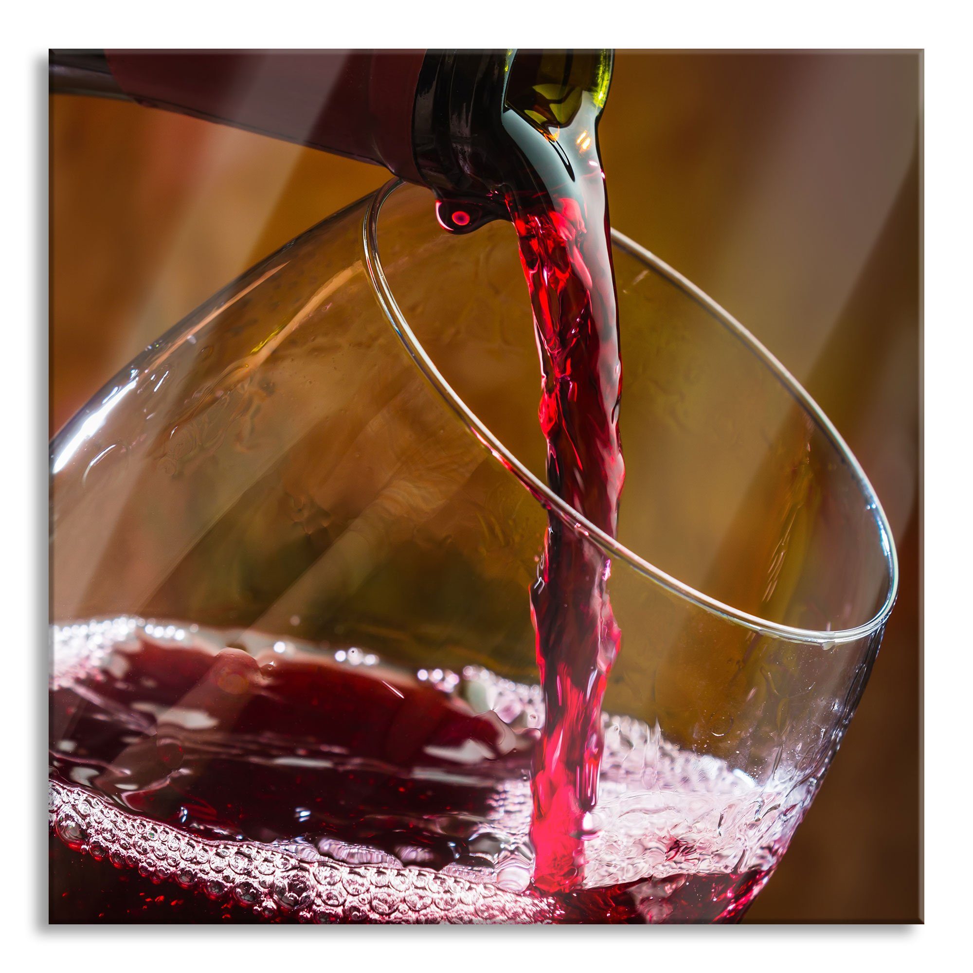St), Edler Pixxprint Glasbild Echtglas, (1 inkl. Aufhängungen Edler Abstandshalter Rotwein, Rotwein aus Glasbild und