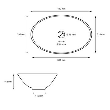 ECD Germany Waschbecken »Ovalform, 410x330x140 mm, weiß Keramik«
