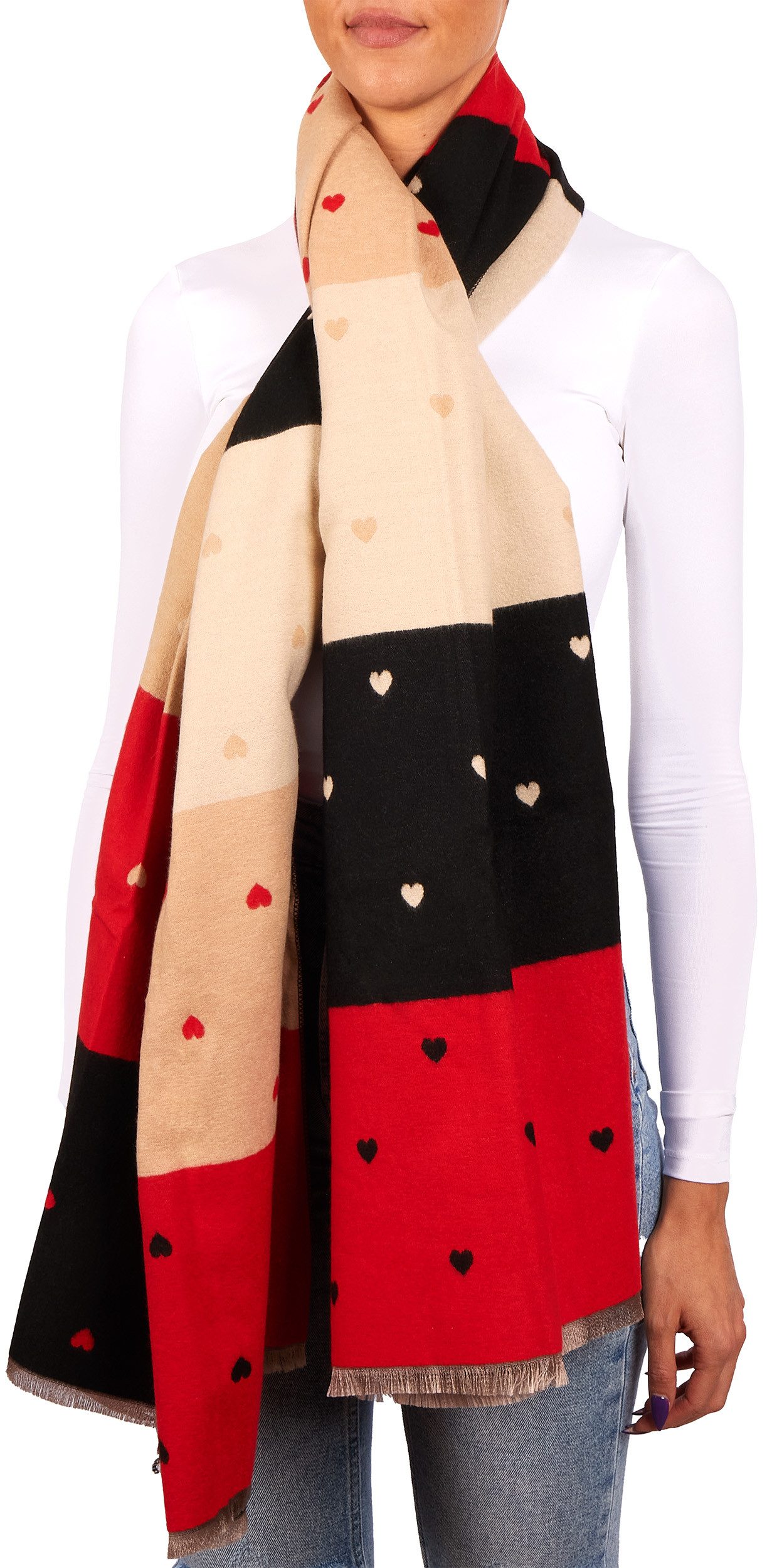 BRUBAKER Schal Cashmirillo Damen Schal mit Herz Muster - 70 x 200 cm, (Weiches Kaschmir-Gefühl, 1-St. für Herbst und Winter), Warm, Kuschelig und Oversized - He – Bild 3 von 5