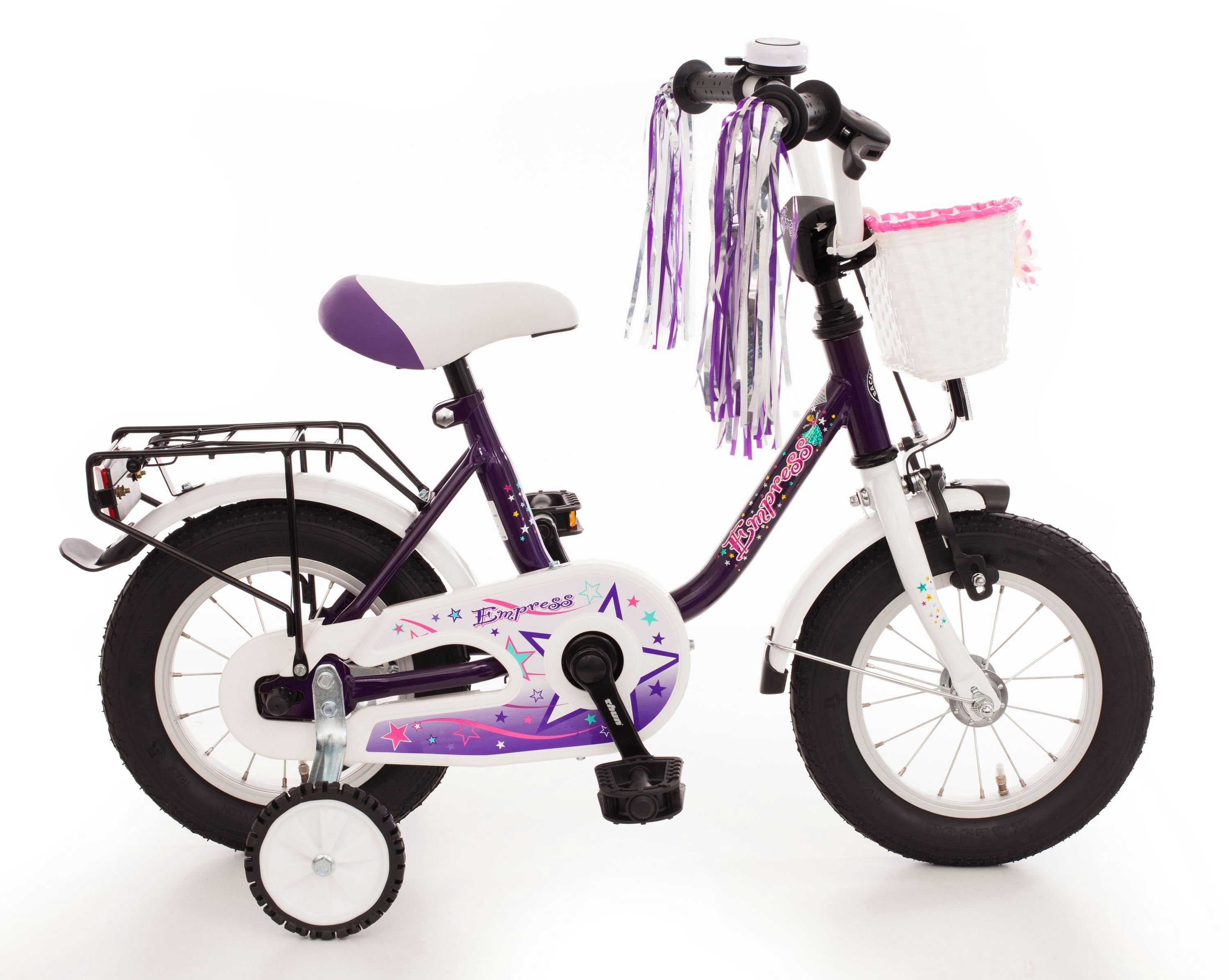 Bachtenkirch Kinderfahrrad ab 3 jahre Fahrrad 12 Zoll Mädchen, Rücktritt, Stützräder, Korb, Reflektoren, Polster, Gepäckträger