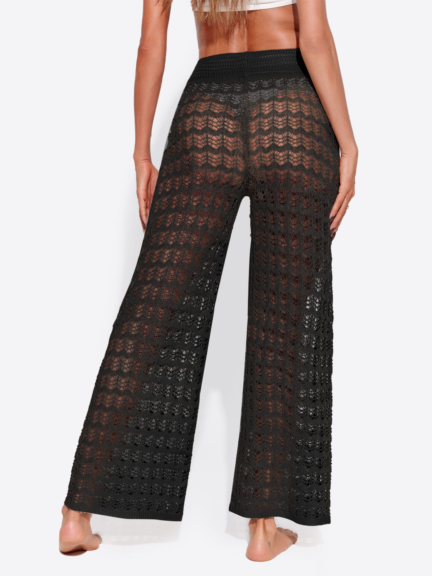 Imily Bela Strickhose Damen Häkelhose weitem Bein Wellen-Häkelmuster Strand günstig online kaufen