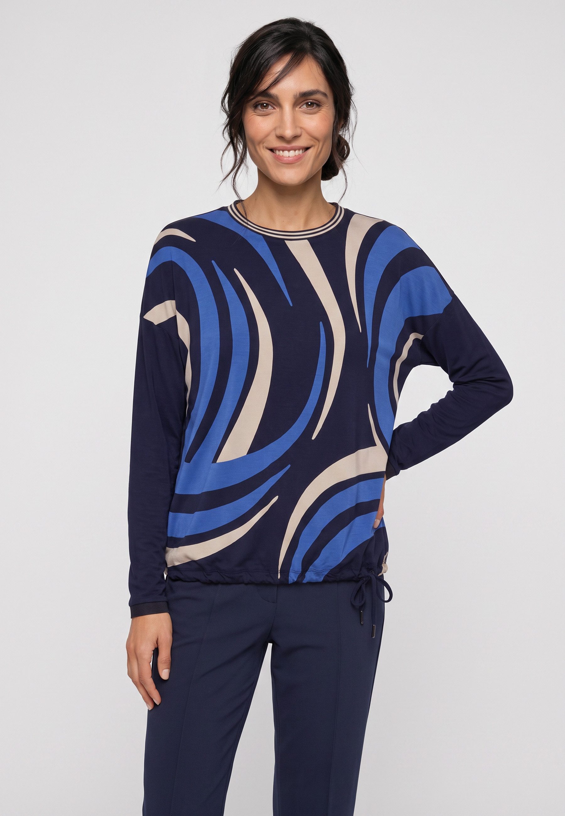 Olsen T-Shirt mit Panneaux-Print und Tunnelzugsaum