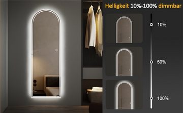 WDWRITTI Spiegel für Flur Schlafzimmer Wohnzimmer Wandspiegel 3Lichtfarben Dimmbar (Ganzkörperspiegel Rundbogen Oval mit Speicherfunktion, 140x40cm), Energiesparend, Touch oder Wandschalter