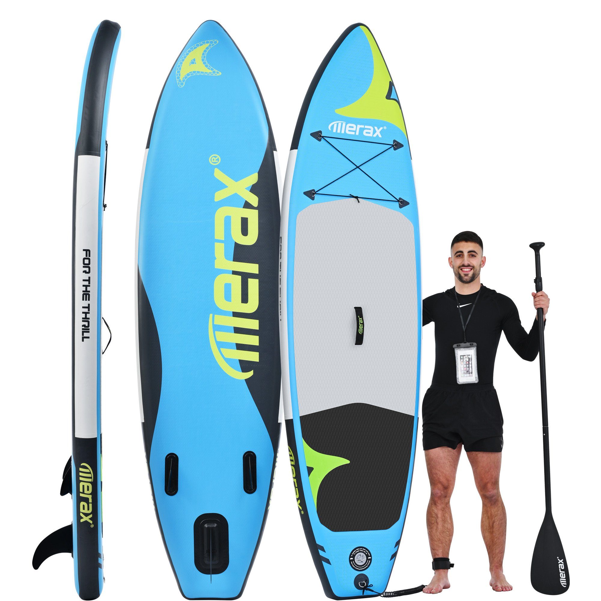 Merax SUP-Board Set aufblasbar Stand Up Paddle Board, Surfbrett Klomplettset, Surfboard inflatable, Pumpe, ISUP-Reiserucksack, Schultergurt