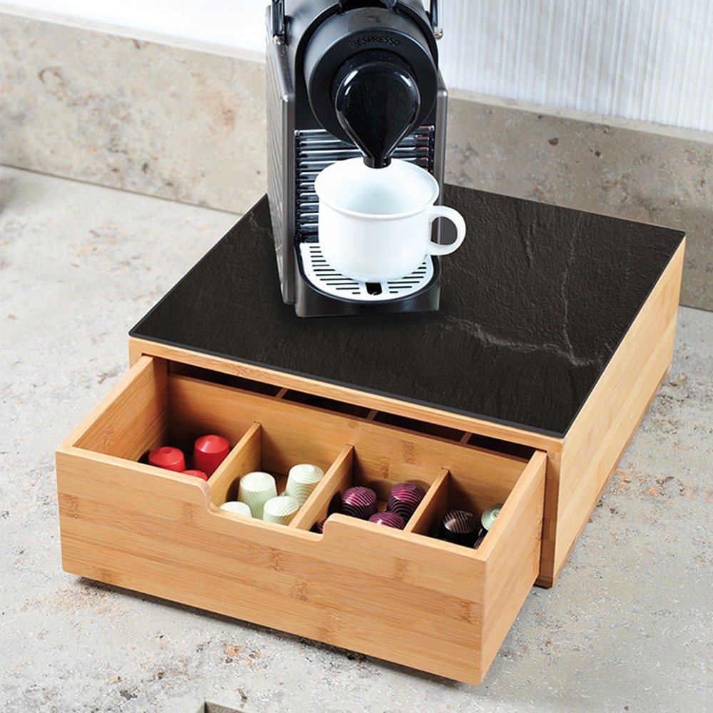 Kesper Aufbewahrungsbox Box mit Schublade aus Bambus für Kaffeekapseln und Tee