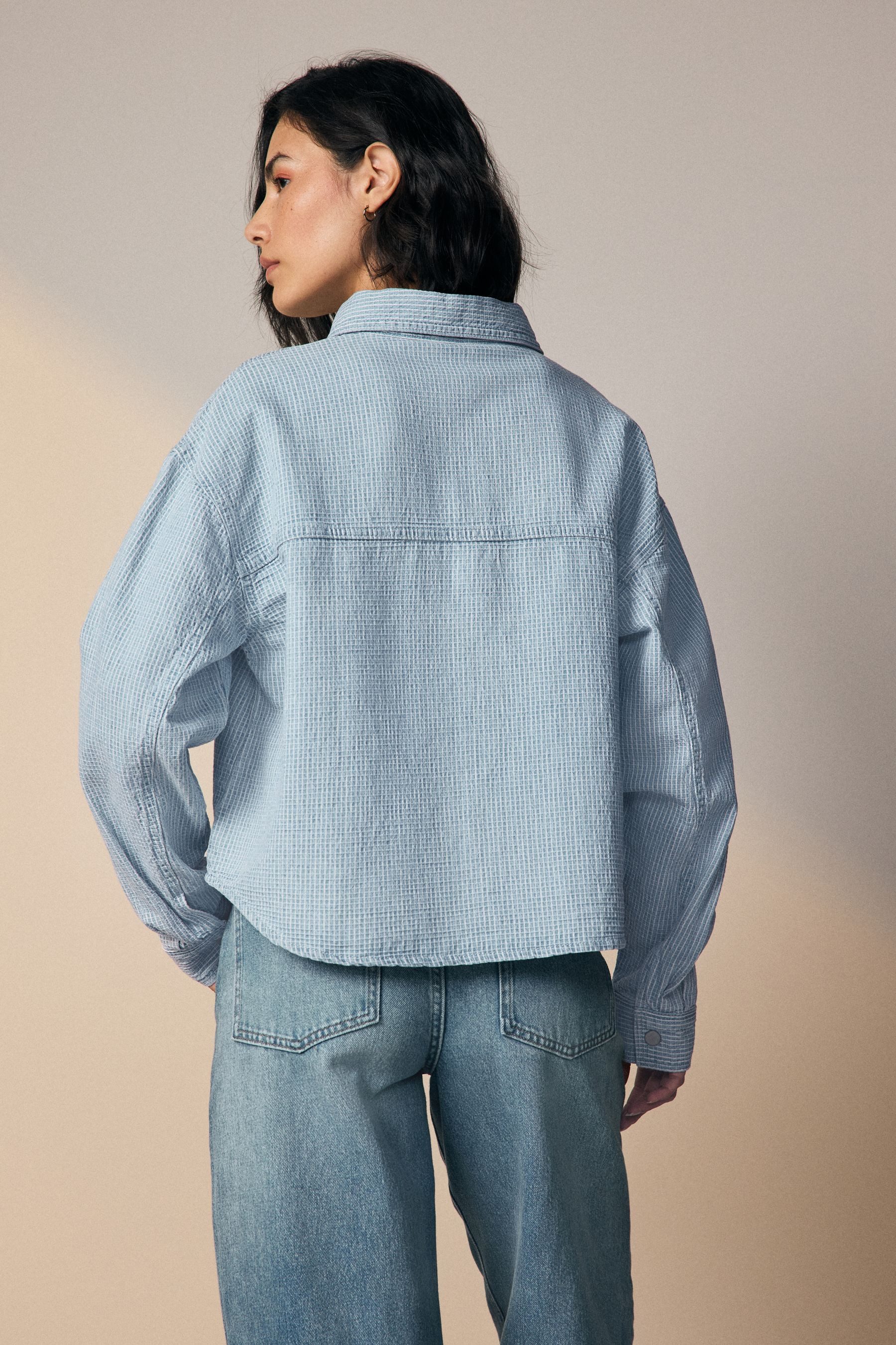 Next Jeanshemd Oversized Fit Jeansbluse, Kurzgröße (1-tlg)