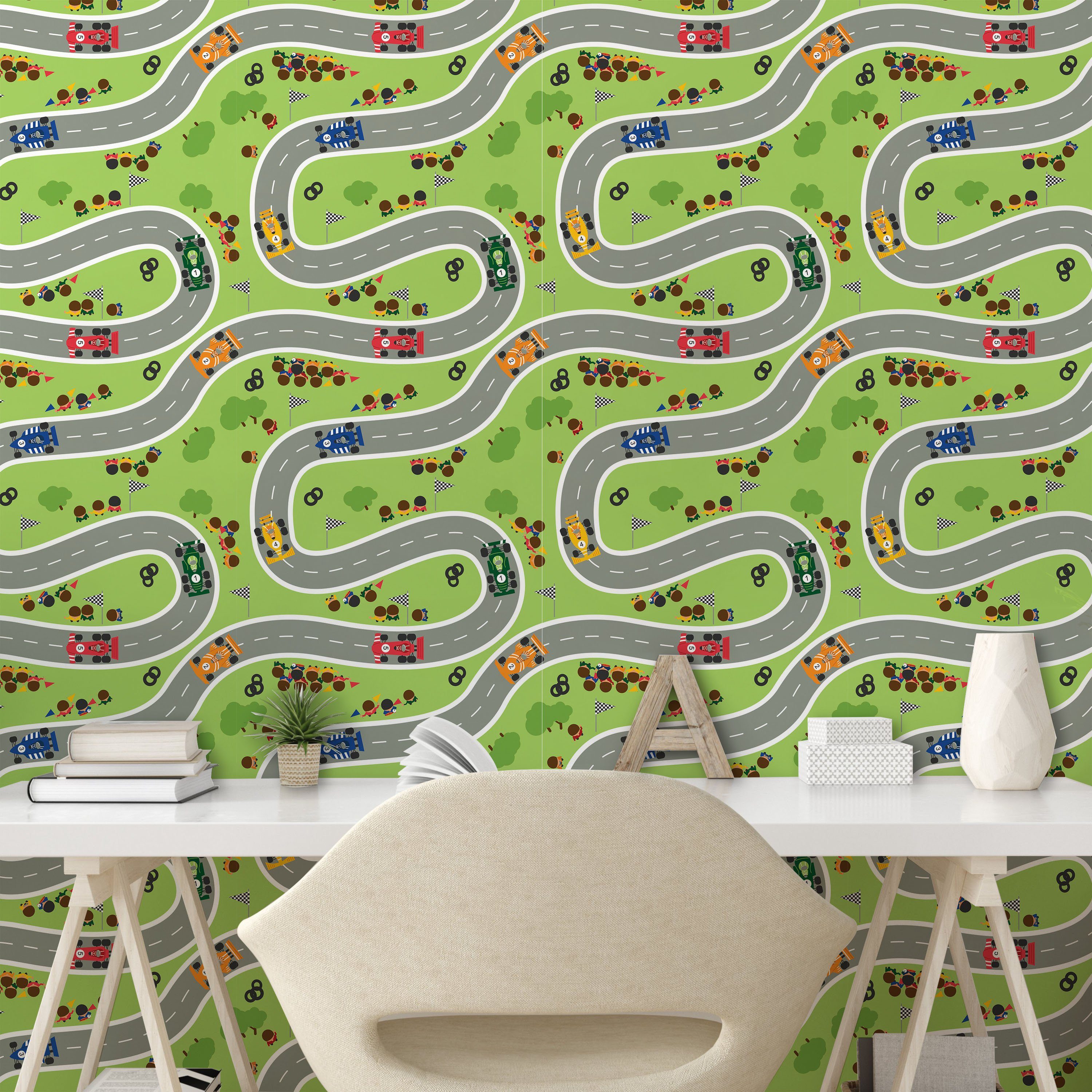 Abakuhaus Vinyltapete selbstklebendes Wohnzimmer Küchenakzent, Racing Map Rennauto Übersicht Road