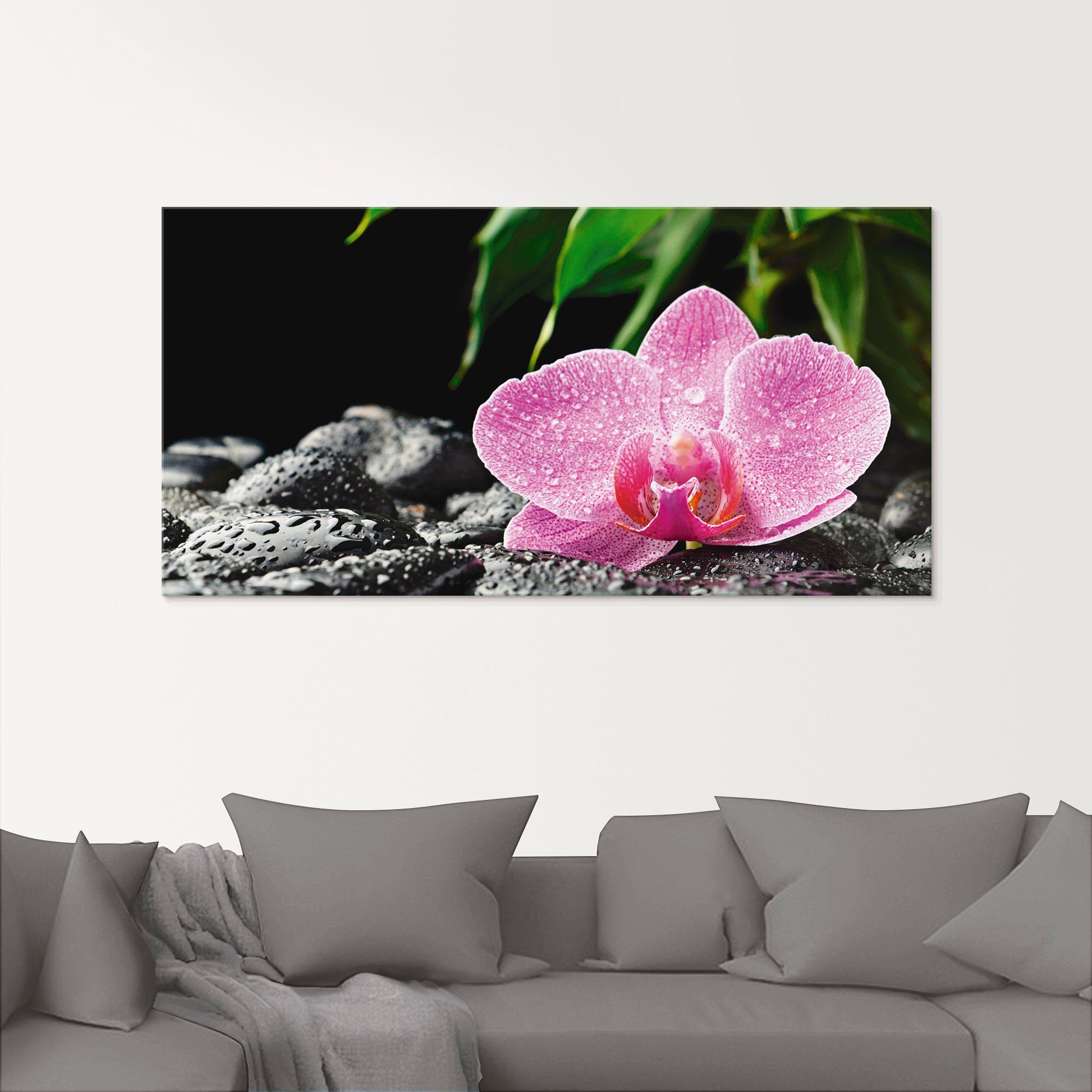 Artland Glasbild Rosa Orchidee auf schwarzen Zen Steinen, Blumen (1 St), in verschiedenen Größen