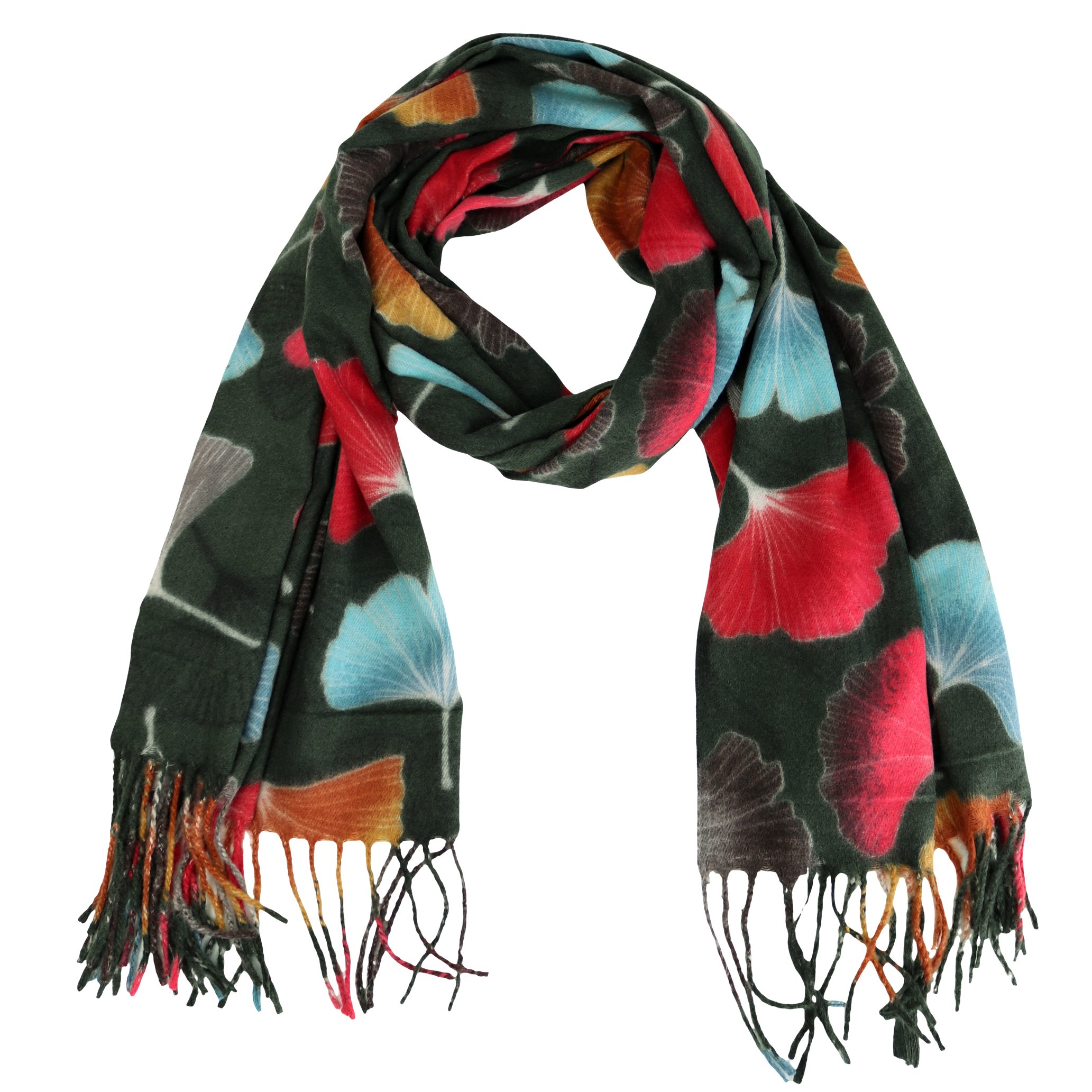 MIRROSI Modeschal weicher und warmer Schal Gingkoblatt mit Fransen, 70x180c günstig online kaufen