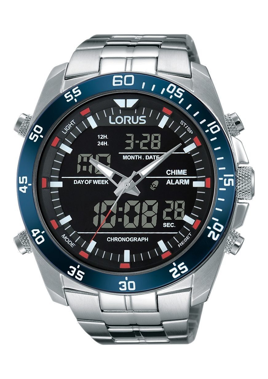 LORUS Chronograph RW623AX5, Armbanduhr, Quarzuhr, Herrenuhr, Stoppfunktion, Digitalanzeige, Datum