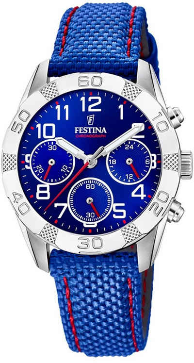 Festina Quarzuhr Festina Kinder Uhr F20346/2 Leder/PUband, (Armbanduhr), Kinder Armbanduhr rund, Leder/PURarmband blau