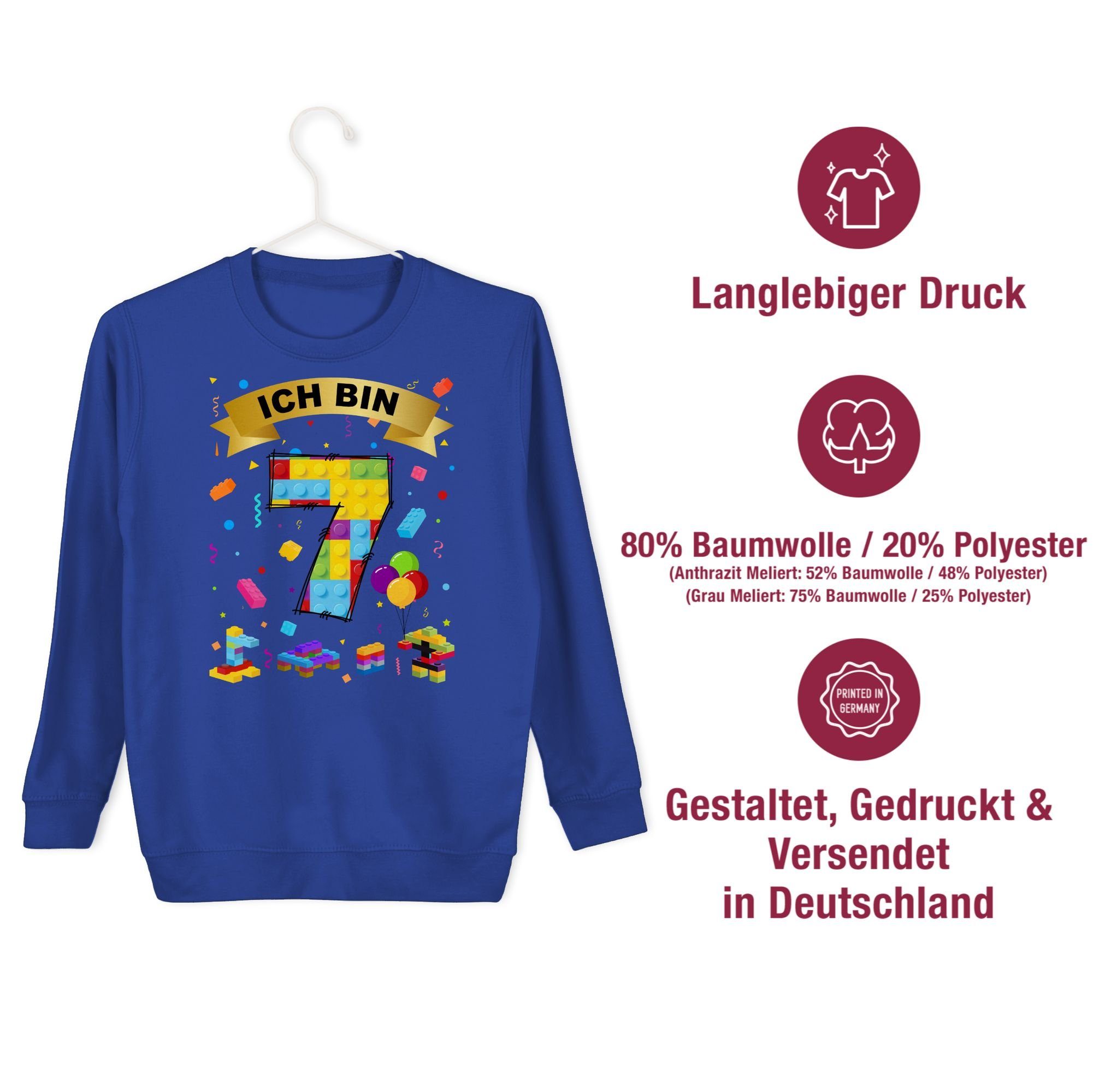 Royalblau Bausteine 2 Ich 7 Sweatshirt bin Shirtracer Geburtstag 7.