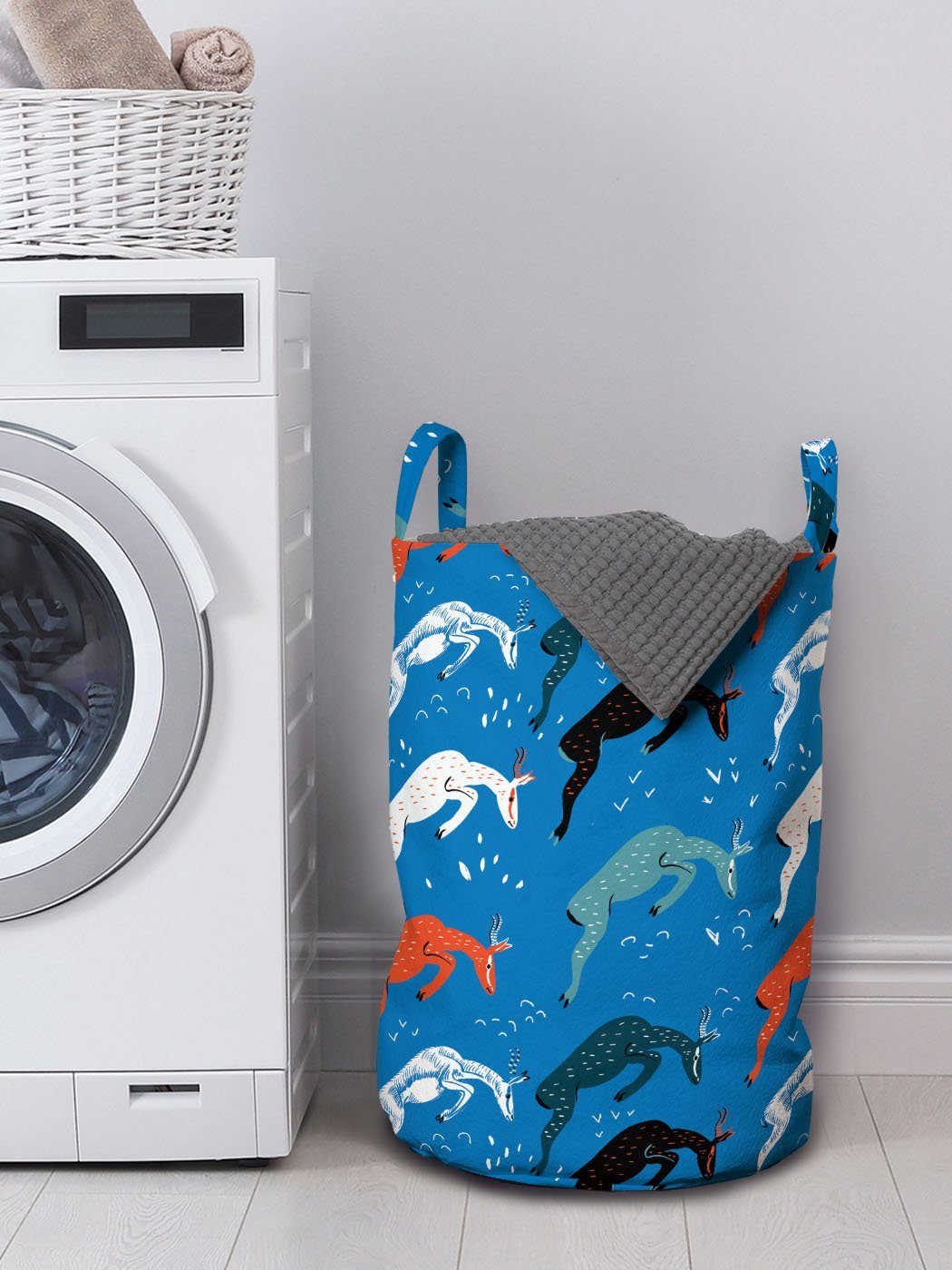 Griffen Ziege mit Tierkunst Kordelzugverschluss Gezeichnet Wäschesäckchen für Waschsalons, Pose Wäschekorb Abakuhaus Springen