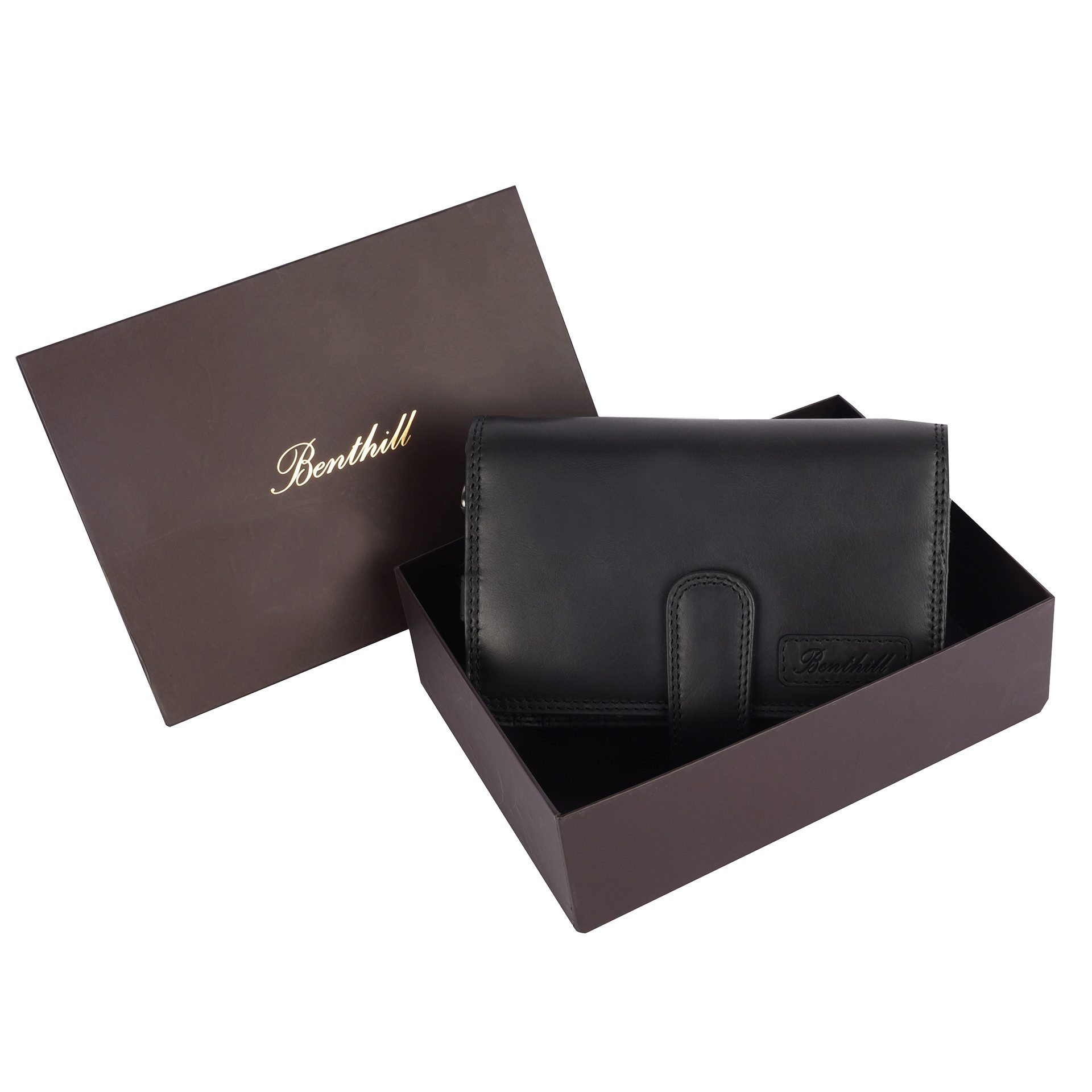 Benthill Reisetasche Echt Leder Reisebrieftasche Dokumententasche RFID Umhängetasche Klein, RFID-Schutz Kartenfächer Münzfach Reißverschlussfach