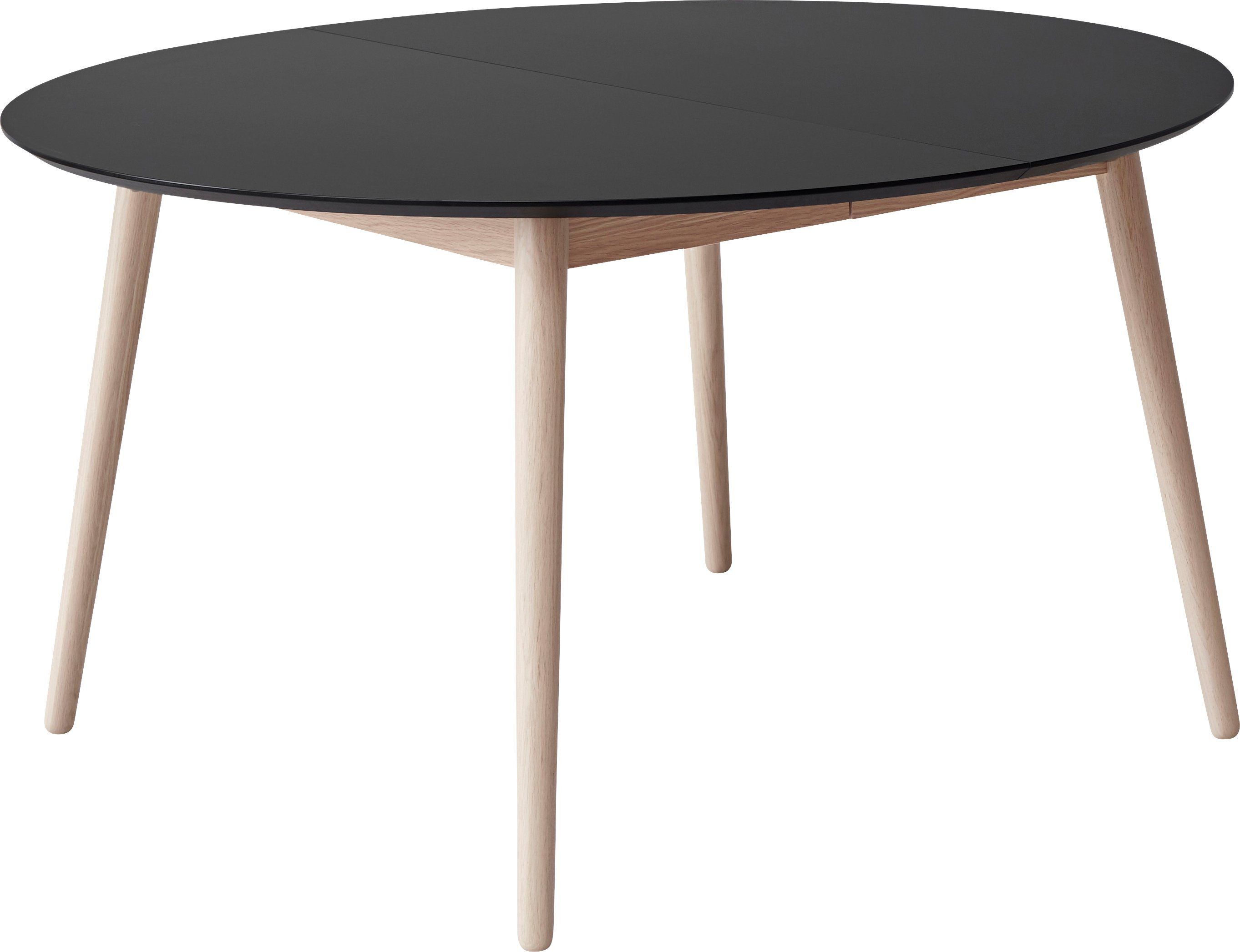 Hammel Furniture Esstisch Meza by Hammel, Ø135(231) cm, runde Tischplatte aus MDF/Laminat, Massivholzgestell Schwarz | Esstische