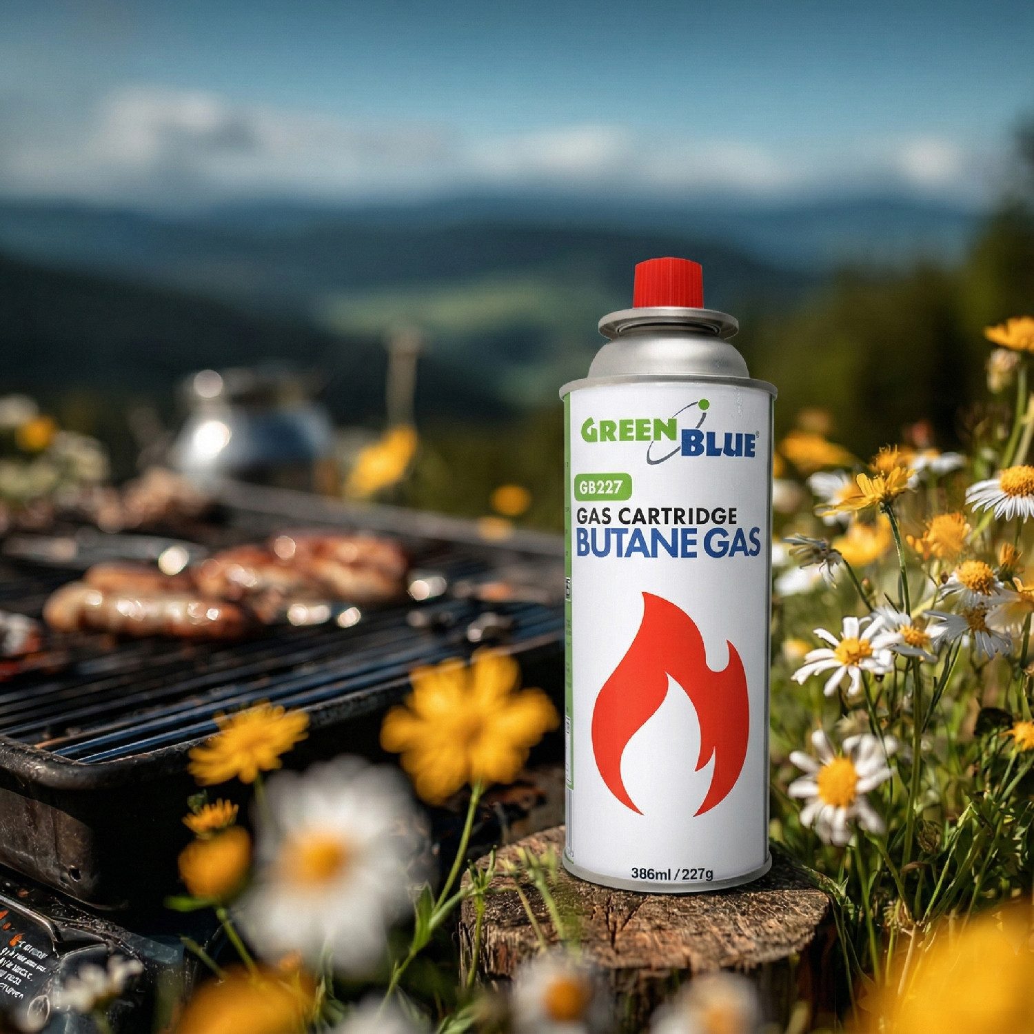 GreenBlue Gaskartusche GB227 Gaskartusche für Kocher und Heizgeräte 386 ml / 227 g, 1 St., Zuverlässiger Treibstoff im Freien und in der Werkstatt