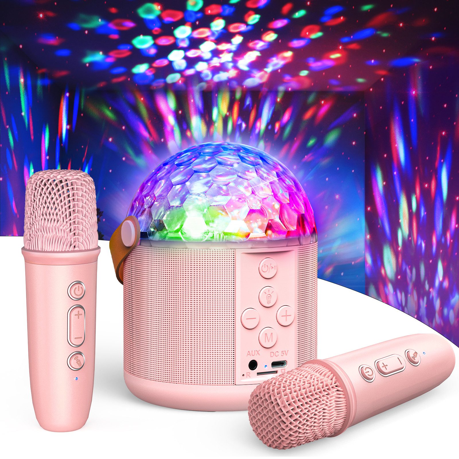 Wootoy Kinder-Lautsprecher Karaoke-Set Lautsprecher 2 kabellosen Mikrofonen Karaoke-Maschine (Bluetooth 6.0, HiFi-Stereo-Klang Rauschreduzierung und 5 Stimmeffekte)