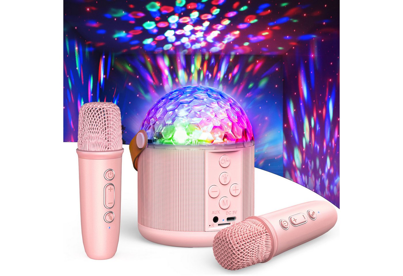 Wootoy Kinder-Lautsprecher Karaoke-Set Lautsprecher 2 kabellosen Mikrofonen Karaoke-Maschine (Bluetooth 6.0, HiFi-Stereo-Klang Rauschreduzierung und 5 Stimmeffekte)