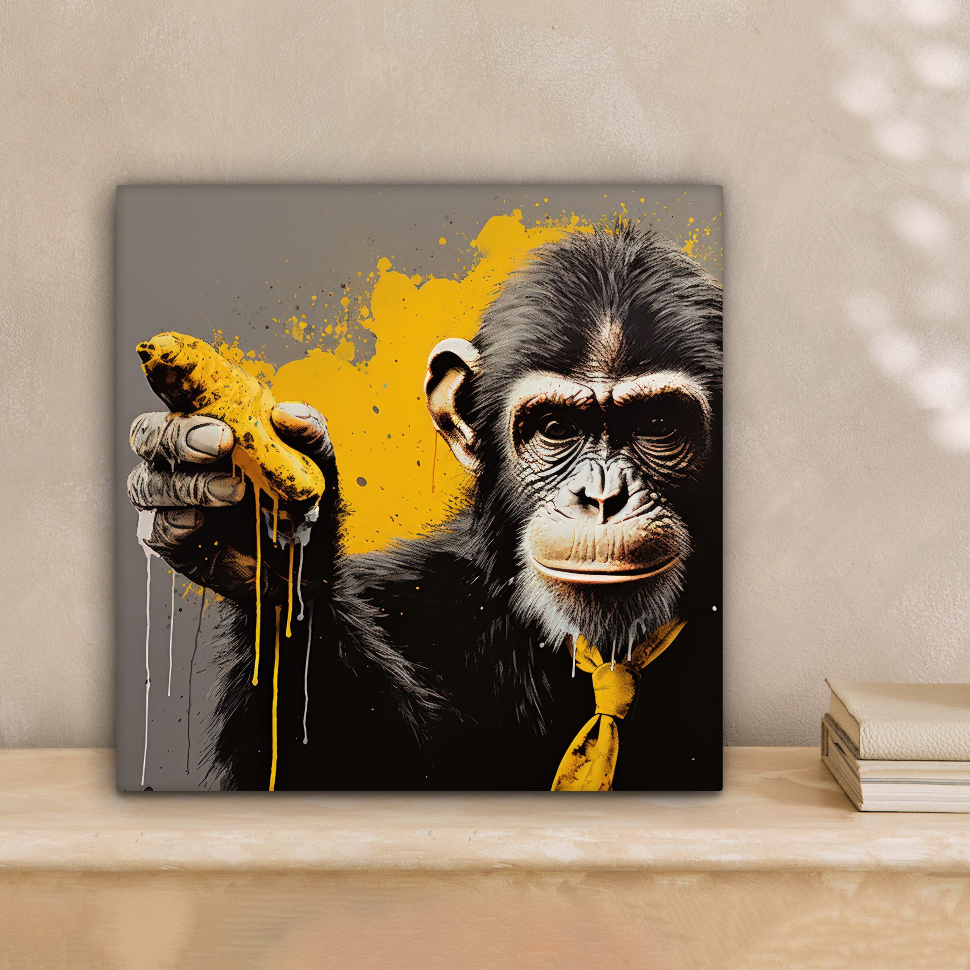 OneMillionCanvasses® Leinwandbild Affe - Schimpanse - Banane - Gelb - Tiere günstig online kaufen