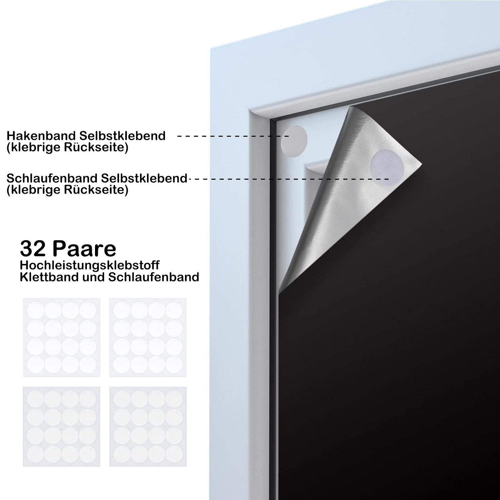 Scheibengardine Verdunklungsrollo Thermo-Rollo,Dachfenster Vorhänge, BTTO, Hitzeschutz Vorhänge,Ohne Blickdicht Bohren,UV 145x100/145x300cm, Rollos,Klettverschluss