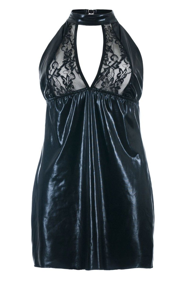 Babydollkleid Andalea Schwarzes Wetlook Chemise SB/1001 Sexy Bas