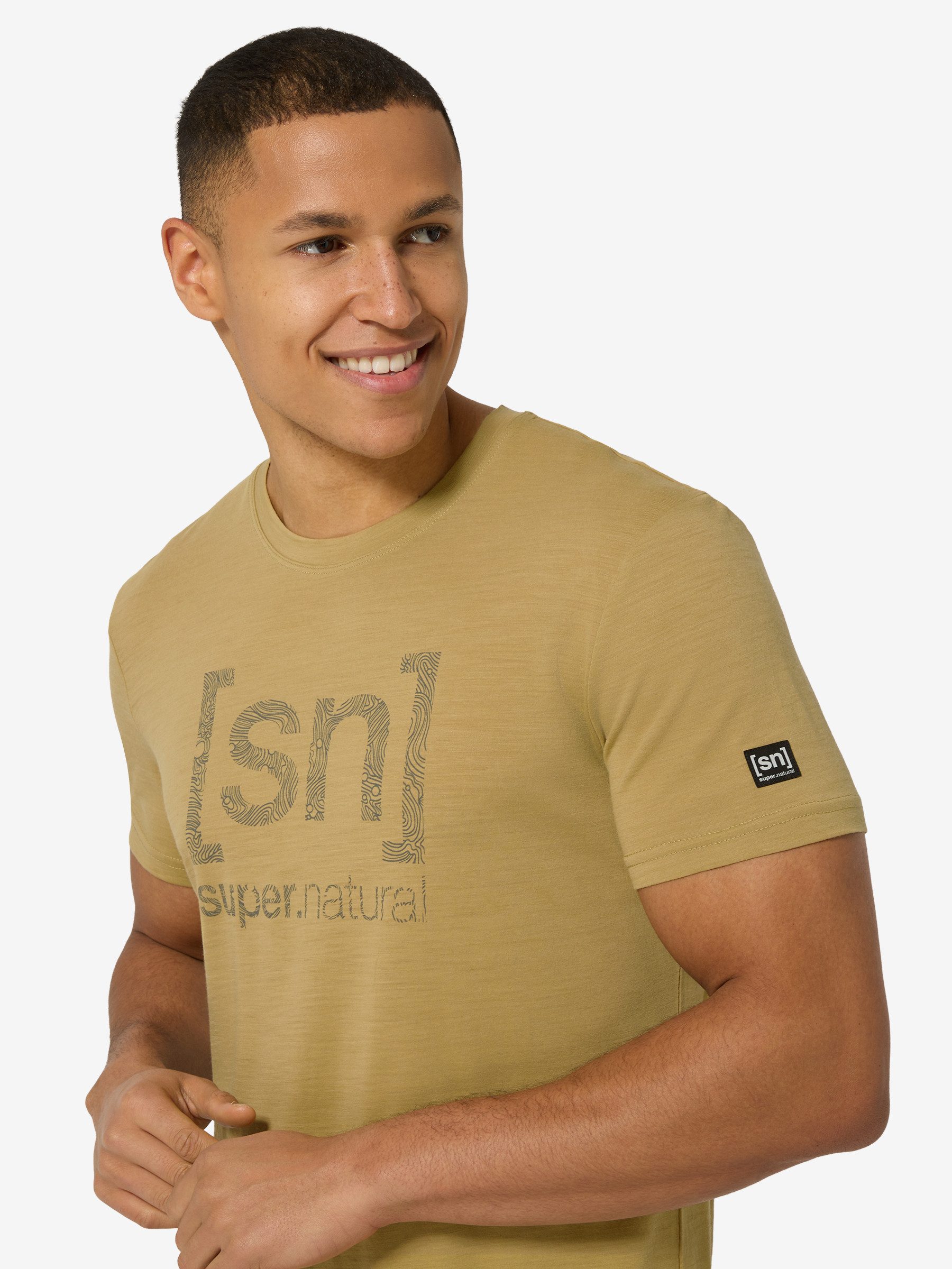SUPER.NATURAL Print-Shirt für Herren, Merino LOGO LINES TEE Bike Lifestyle, atmungsaktiv