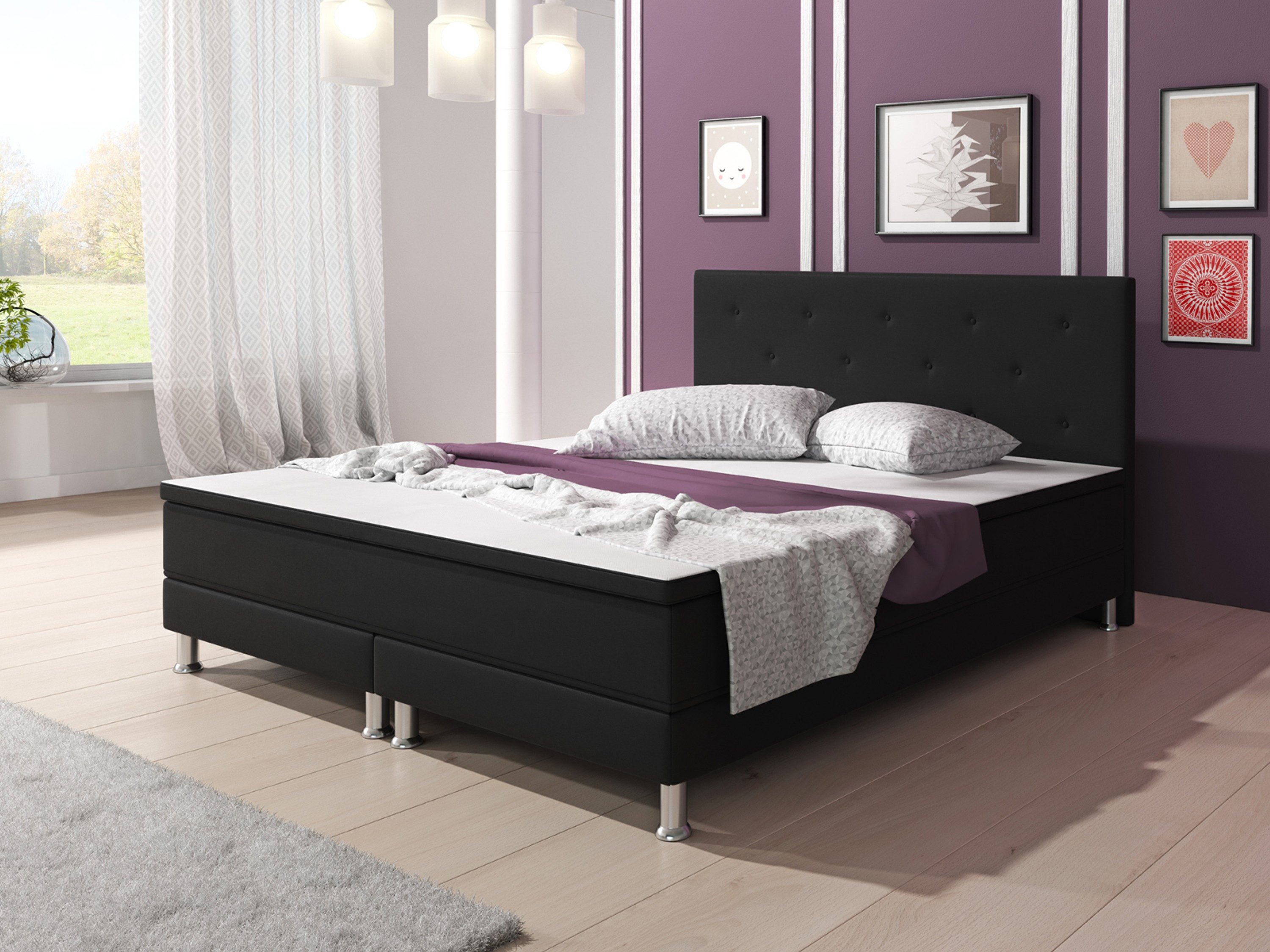 inter Boxspringbett E1 180x200 cm Webstoff, inkl. Matratzen und Topper