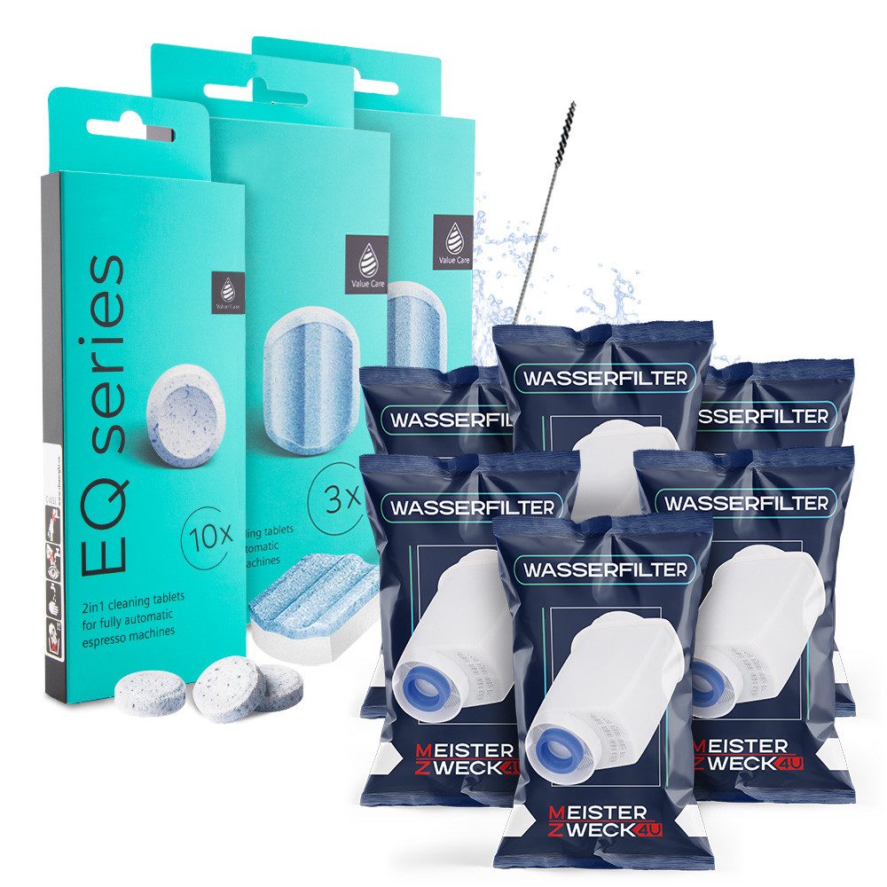 MEISTERZWECK4U Kaffeevollautomaten-Reinigungsset (Spar-Set, [1-St. 6 Filter, Siemens Reiniger (10), Siemens Entkalker (6), Bürste Pflegeset für Kaffeevollautomaten – 6 Filter & Siemens Reinigung)