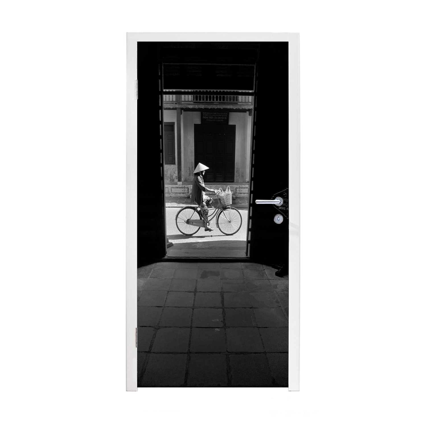 MuchoWow Türtapete Tür - Fahrrad - Straße - Architektur, Matt, bedruckt, (1 St), Fototapete für Tür, Türaufkleber, 75x205 cm