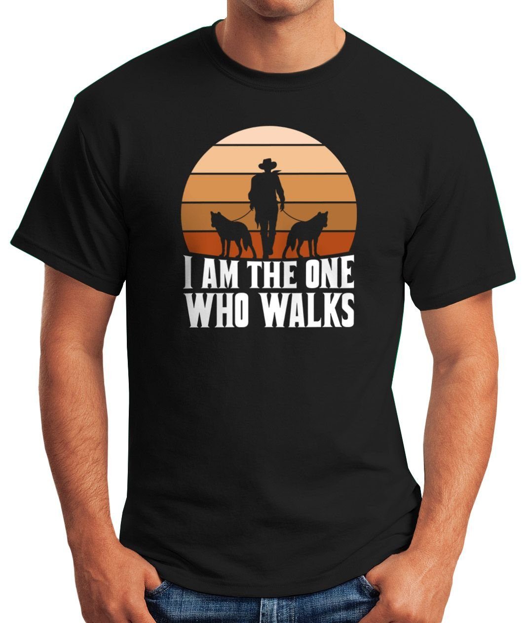 MoonWorks Print-Shirt Herren T-Shirt I am the one who walks lustiges Hunde Motiv Gassi Shirt Moonworks® mit Print
