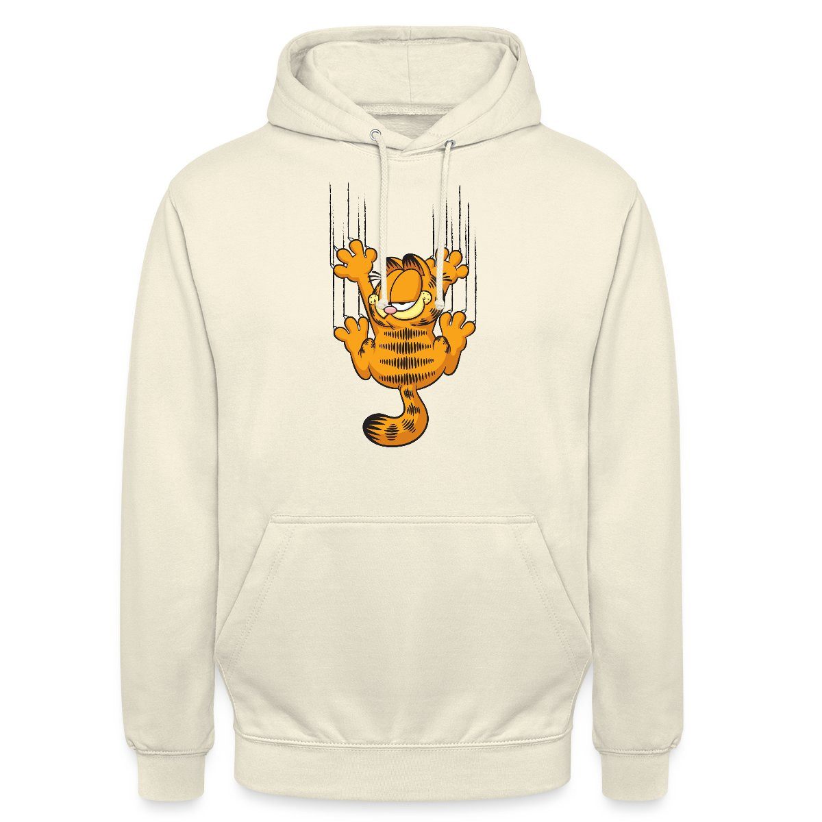 Spreadshirt Hoodie Garfield Kratzer Unisex Hoodie (1-tlg) Unisex-Schnitt: Sitzt bei Männern körpernah, bei Frauen weit