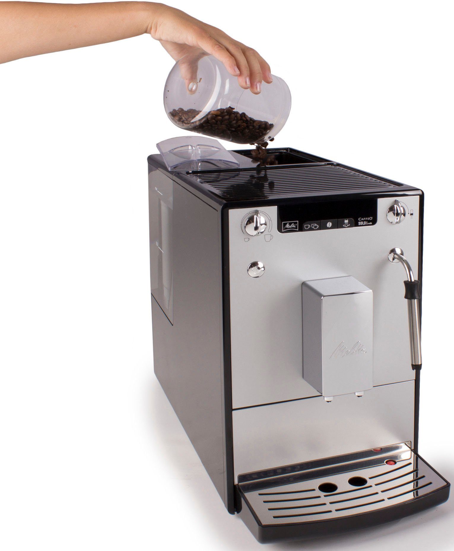 Kaffeevollautomat Solo® Milk & & Espresso per für Düse silber/schwarz, Melitta Milchschaum One Touch, crème E953-202, Café