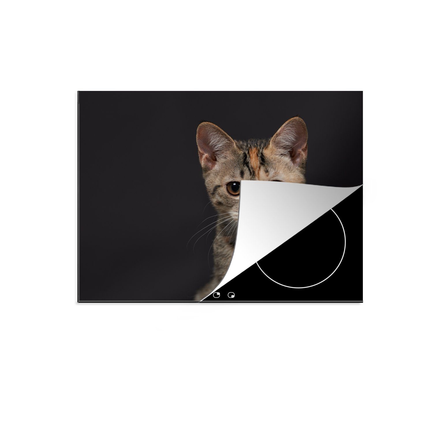 MuchoWow Herdblende-/Abdeckplatte Katze - tlg), (1 Induktionsmatte Schwarz für - Vinyl, küche, Ceranfeldabdeckung die Porträt, cm, 59x52