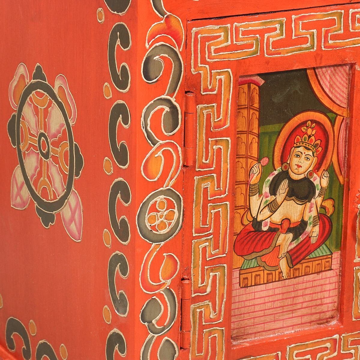 Oriental Galerie Mehrzweckschrank Rot Kleiner cm Handarbeit Wandschrank Buddha Tibet Motiv 45