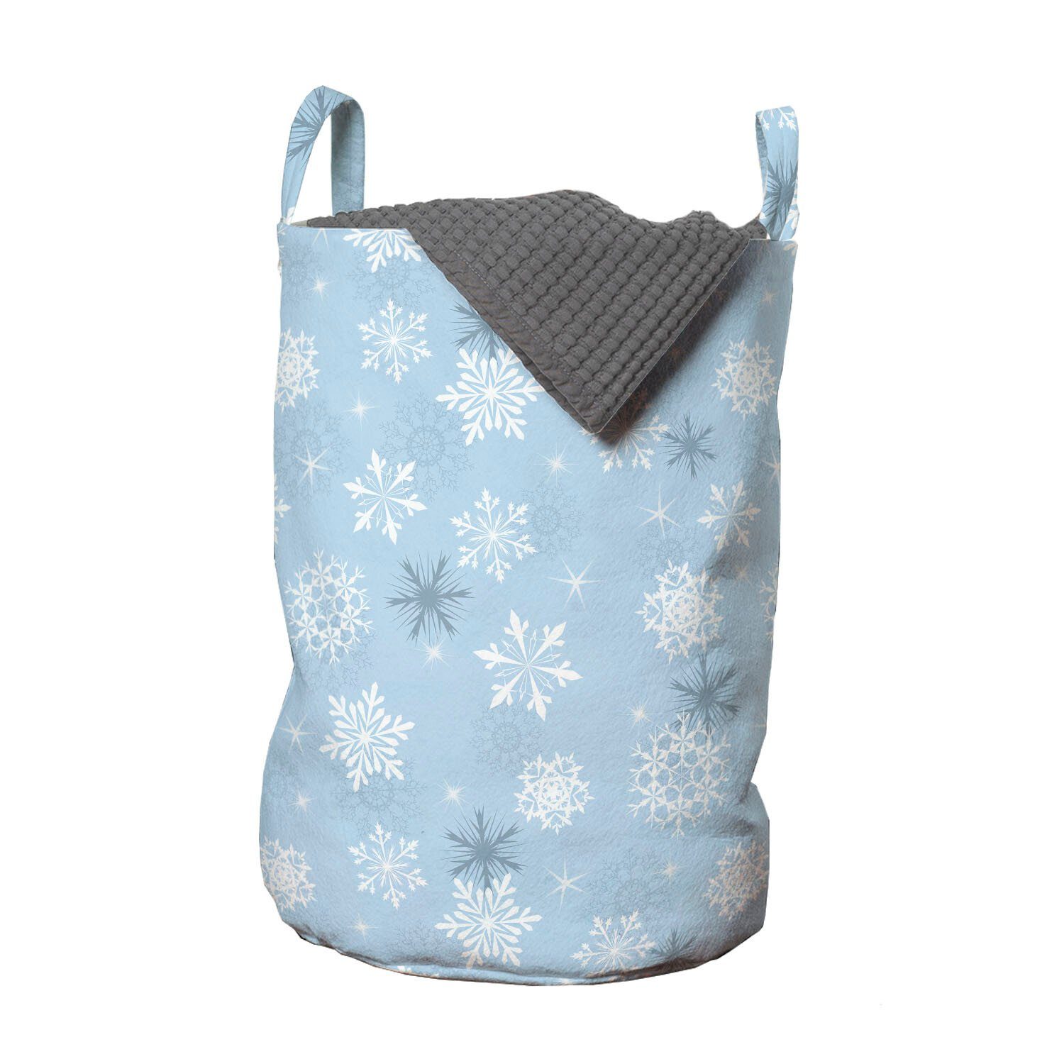 Abakuhaus Wäschesäckchen Wäschekorb mit Griffen Kordelzugverschluss für Waschsalons, Schneeflocke Kaltes Wetter Entwurf