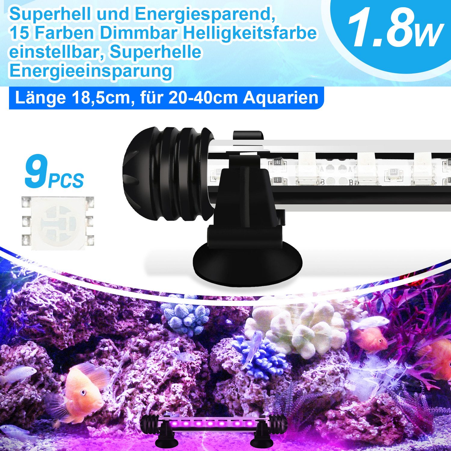 Clanmacy LED Aquariumleuchte LED Aquarium Beleuchtung Aufsetzleuchte Fisch Tank Unterwasser Lampe