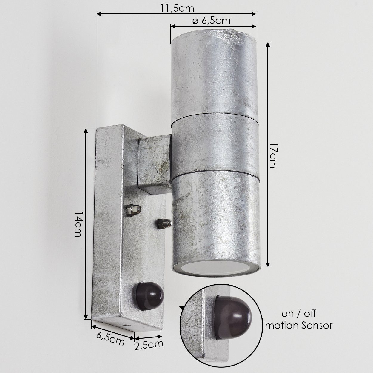 hofstein Außen-Wandleuchte »Civitatomassa« Verzinkt/Weiß, u. m. Wandlampe ohne in Außenleuchte Leuchtmittel, GU10, Bewegungsmelder IP44 Lichteffekt, Up&Down, aus Metall/Glas