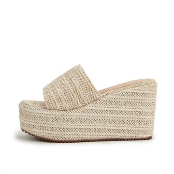 Rouemi Damen-Sommer-Sandalen, gewebte einfache Sandalen mit hohen Absätzen Sandalette