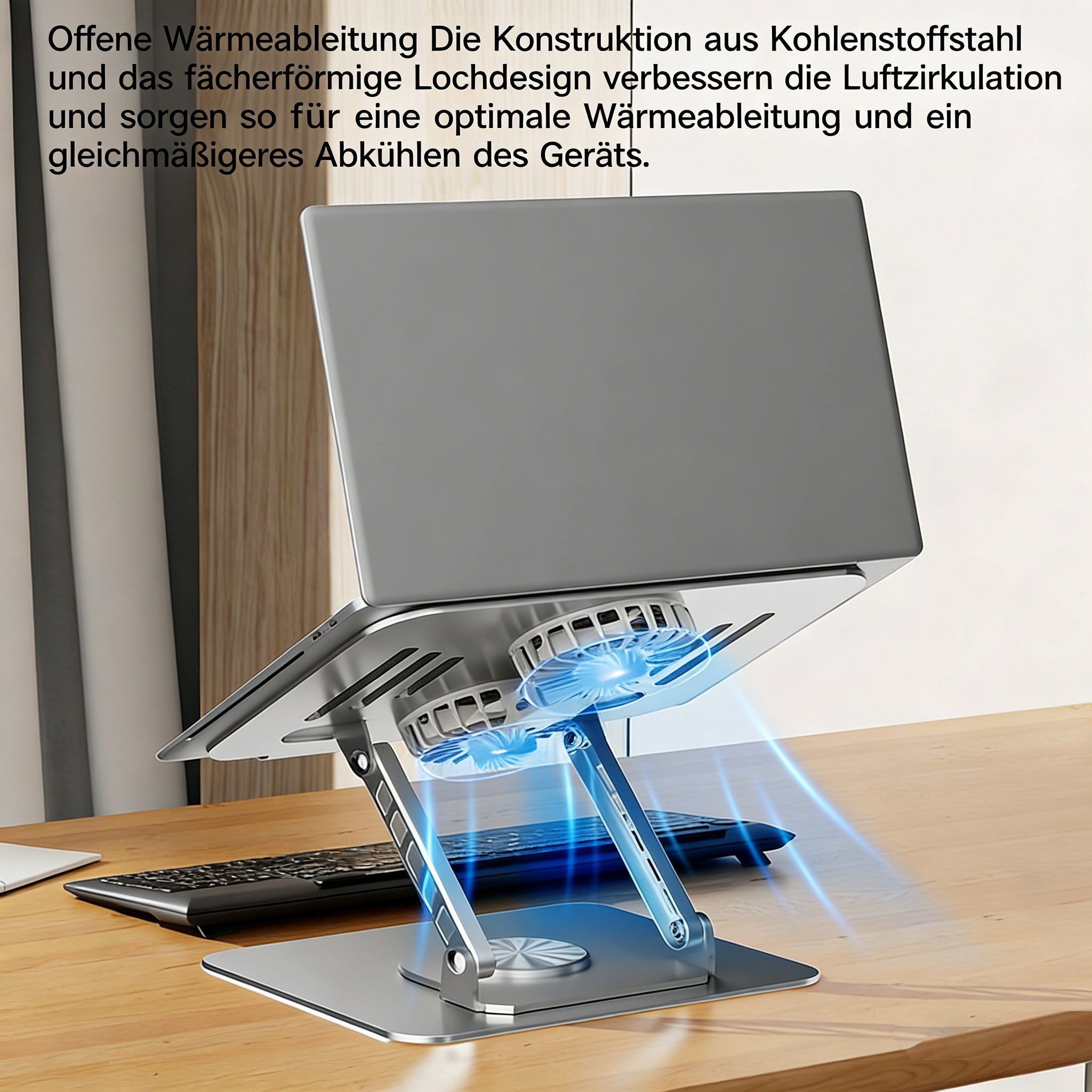 BBG Laptop-Ständer 360° Drehbarer Laptopständer mit Lüfter, (bis 17 Zoll, Kühlständer für Laptops bis 17 Zoll & Tablets, Notebook Ständer aus Karbonstahl, Höhenverstellbar & Stabil)