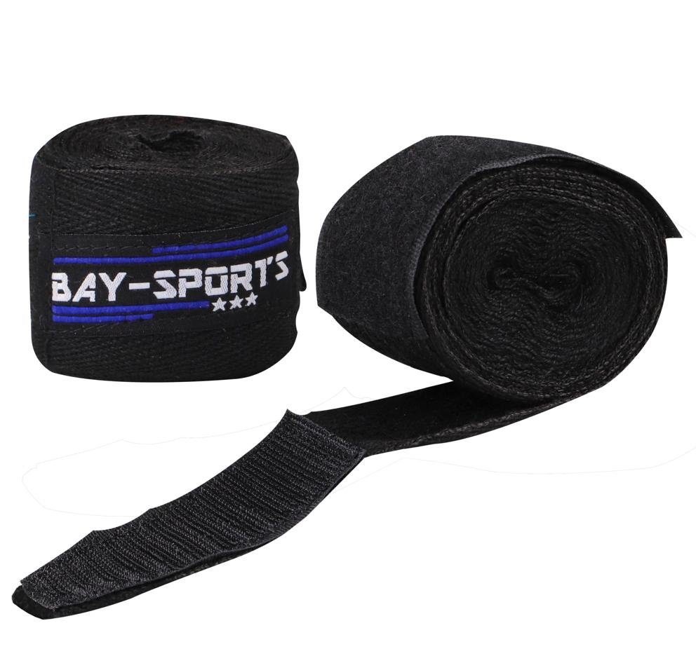 BAY-Sports Boxbandagen Baumwolle Box-Bandagen 3 m unelastisch Handbandage schwarz