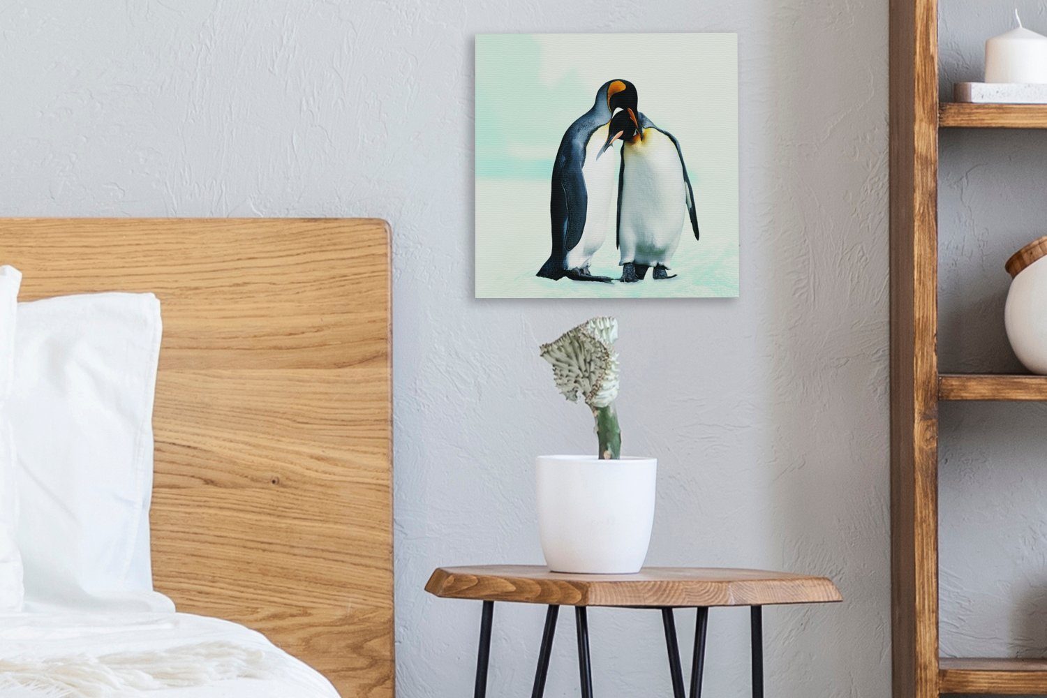 OneMillionCanvasses® Leinwandbild Pinguine Bilder Leinwand für - Familie, St), (1 - Schnee Schlafzimmer Wohnzimmer