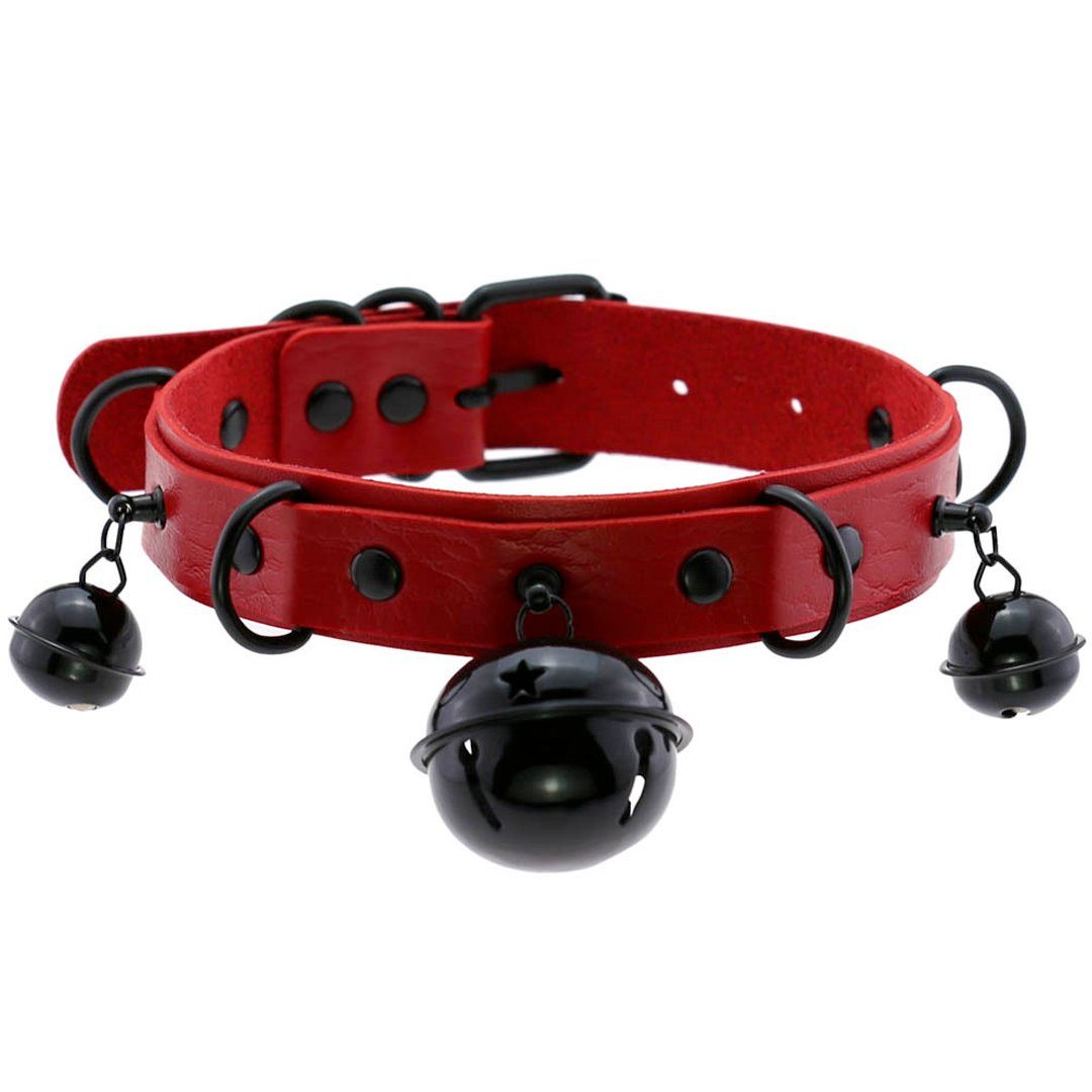 Sandritas Erotik-Halsband Halsband mit Glöckchen - rot, schwarz