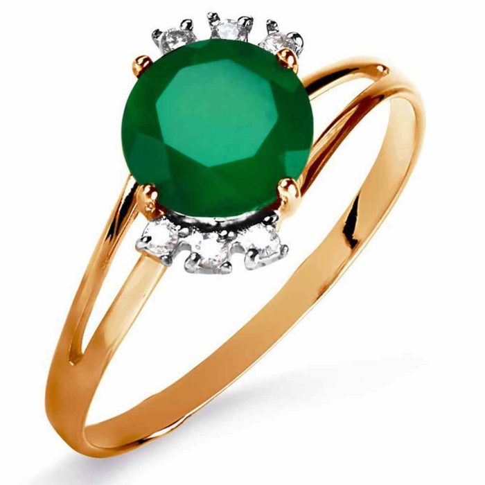 Zolotoy Goldring Ring Damen Onyx Zirkonia 585 Rosegold 143015710 Fingerring Grün 14K Gold (1-tlg. inkl. Schmuckbox) Goldschmuck für Damen