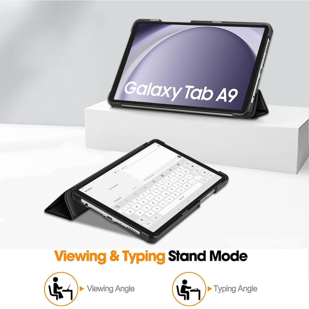 SmartUP Tablet-Hülle für Samsung Galaxy Tab A9 Klapphülle Tasche Case Cover Schutzglas 9H 8,7 Zoll, integrierte Standfunktion, integrierter Magnetverschluss