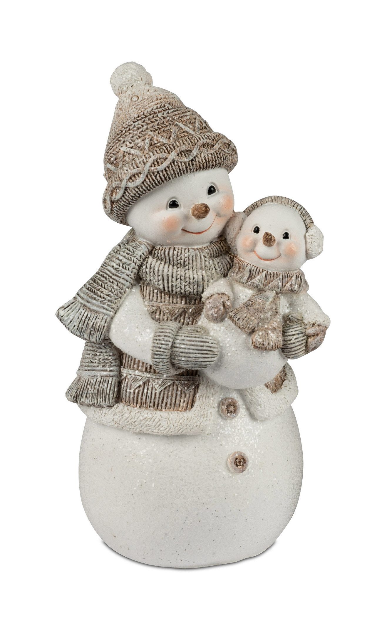 Kaufhaus le petit Weihnachtsfigur Schneemann mit Kind Deko Figur Skulptur Weihnachtsfigur Winterfigur, Objekt Dekofigur Dekoskulptur Dekoobjekt aus Polyresin (Kunststein)