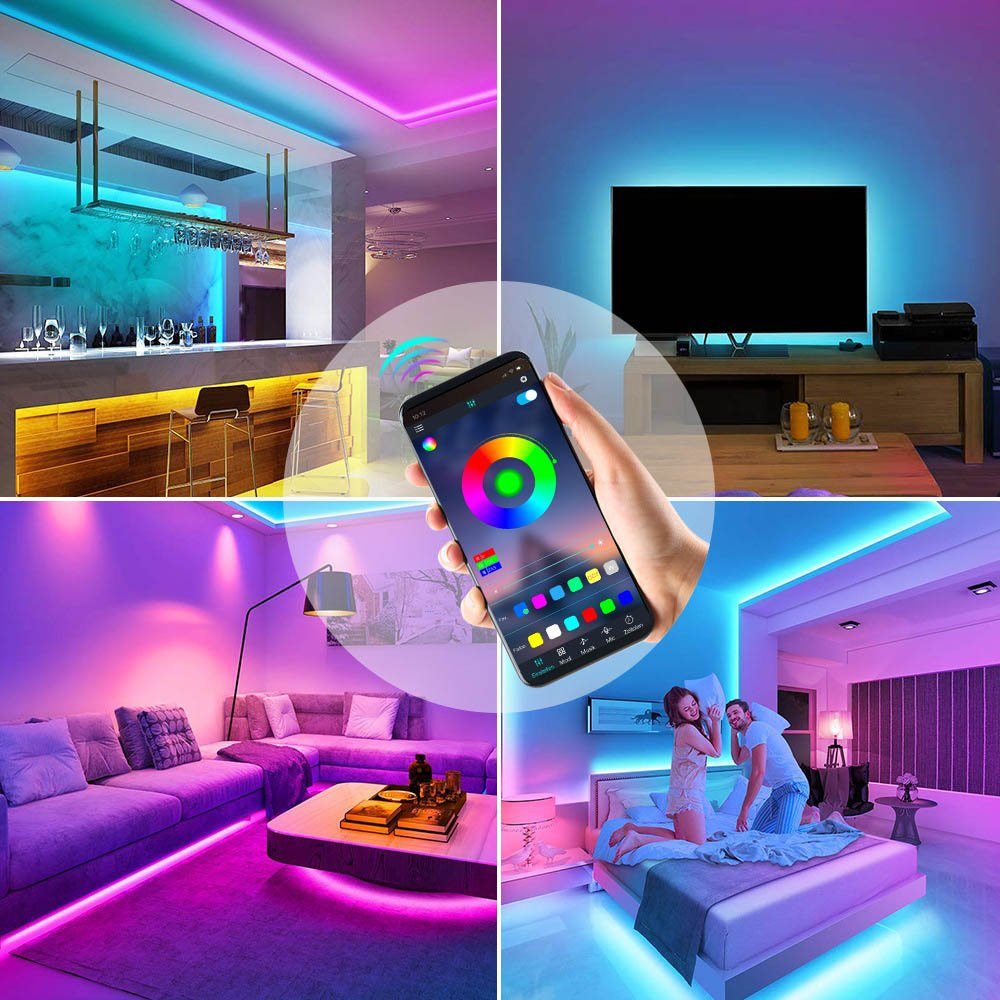 1m-5m,5050 Hintergrund-Beleuchtung Deko, App,Party TV Rosnek Sync,USB LED-Streifen wohnzimmer RGB,Musik