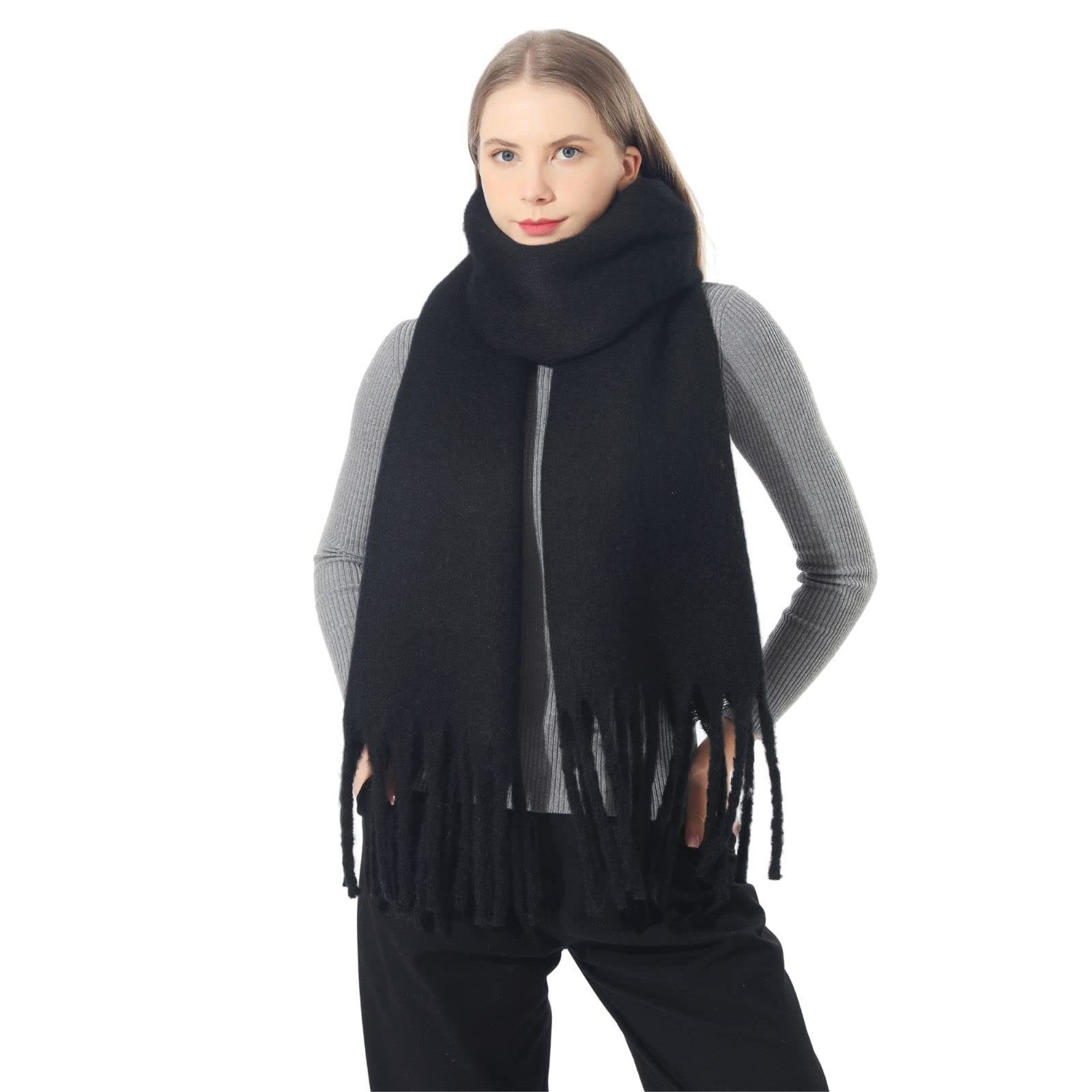Coonoor Modeschal Damen Warm Herbst Winter unifarben mit quasten, Einfarbig Schals, Tücher für abendkleid xl Stola Scarf Winterschal MEHRWEG
