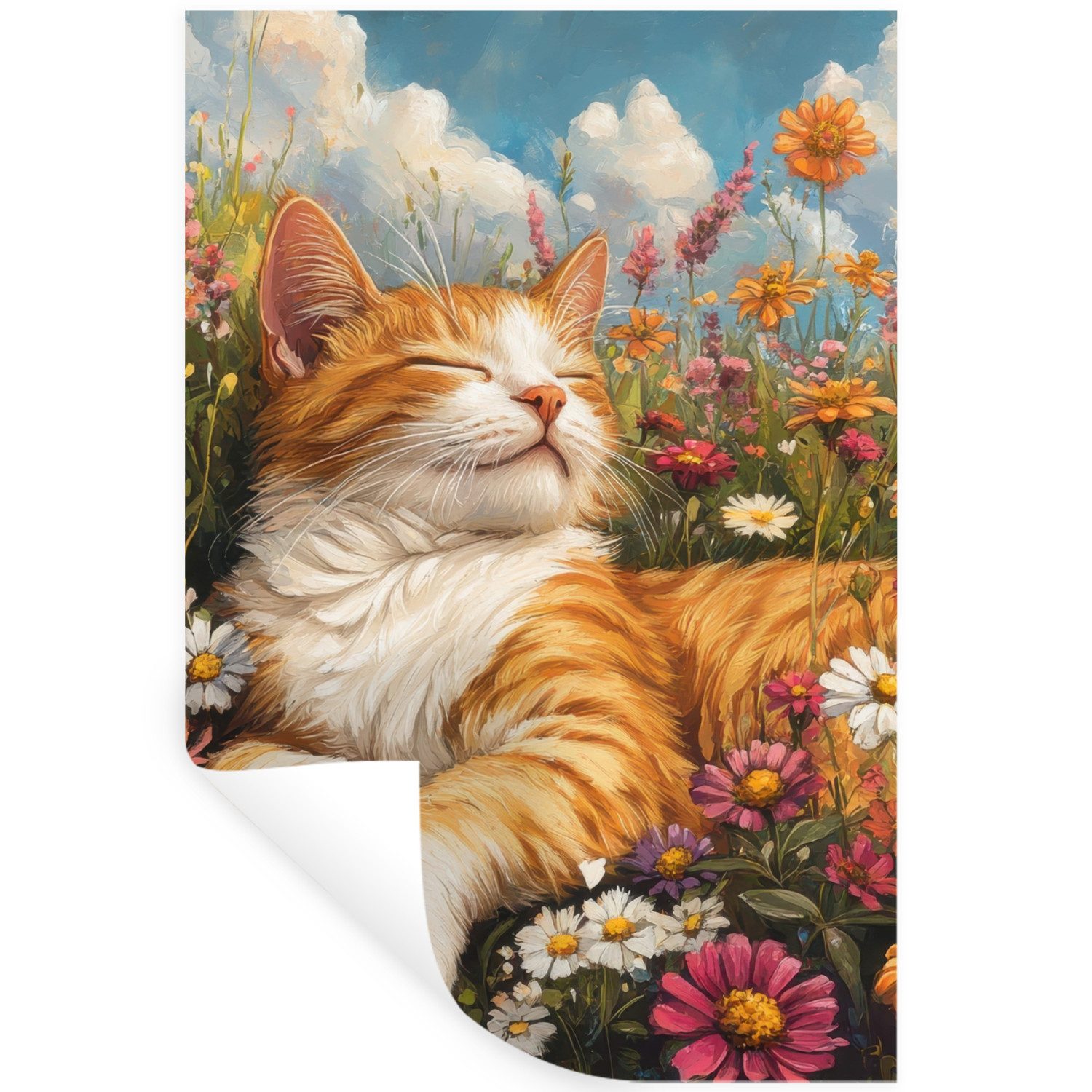MuchoWow Wandsticker Katze - Blumen - günstig online kaufen