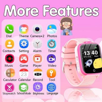 DDIOYIUR Smartwatch (1,44 Zoll, SIM-Karte), Kinder Kind Uhr Telefon Touchscreen mit Musik Player Recorder SOS