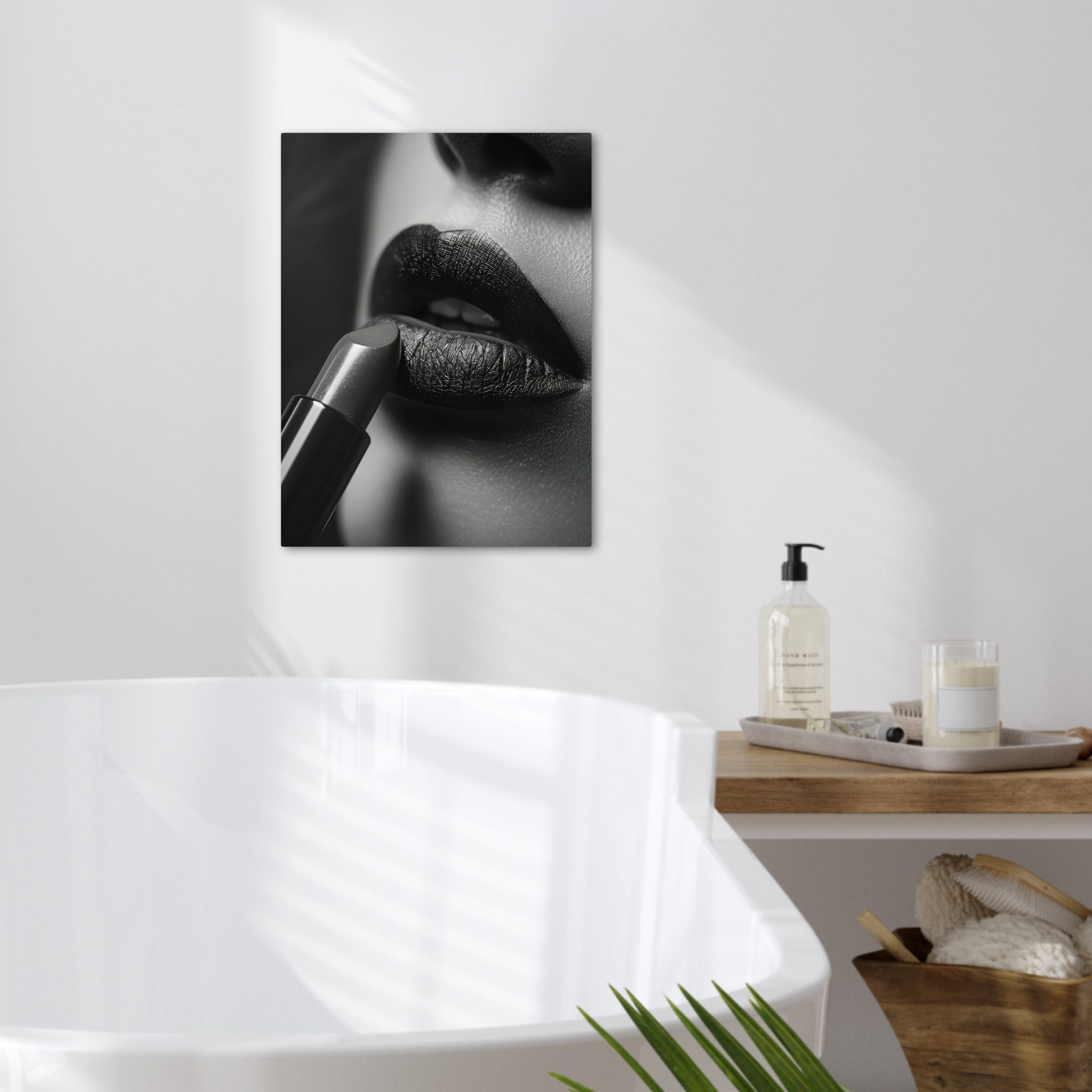 OneMillionCanvasses® Leinwandbild Frau - Lippenstift - Schwarz und weiß - Make-up, Fotodruck (1 St), Badezimmer Deko, Bilder Bad, Gäste WC Wanddeko 30x40 cm